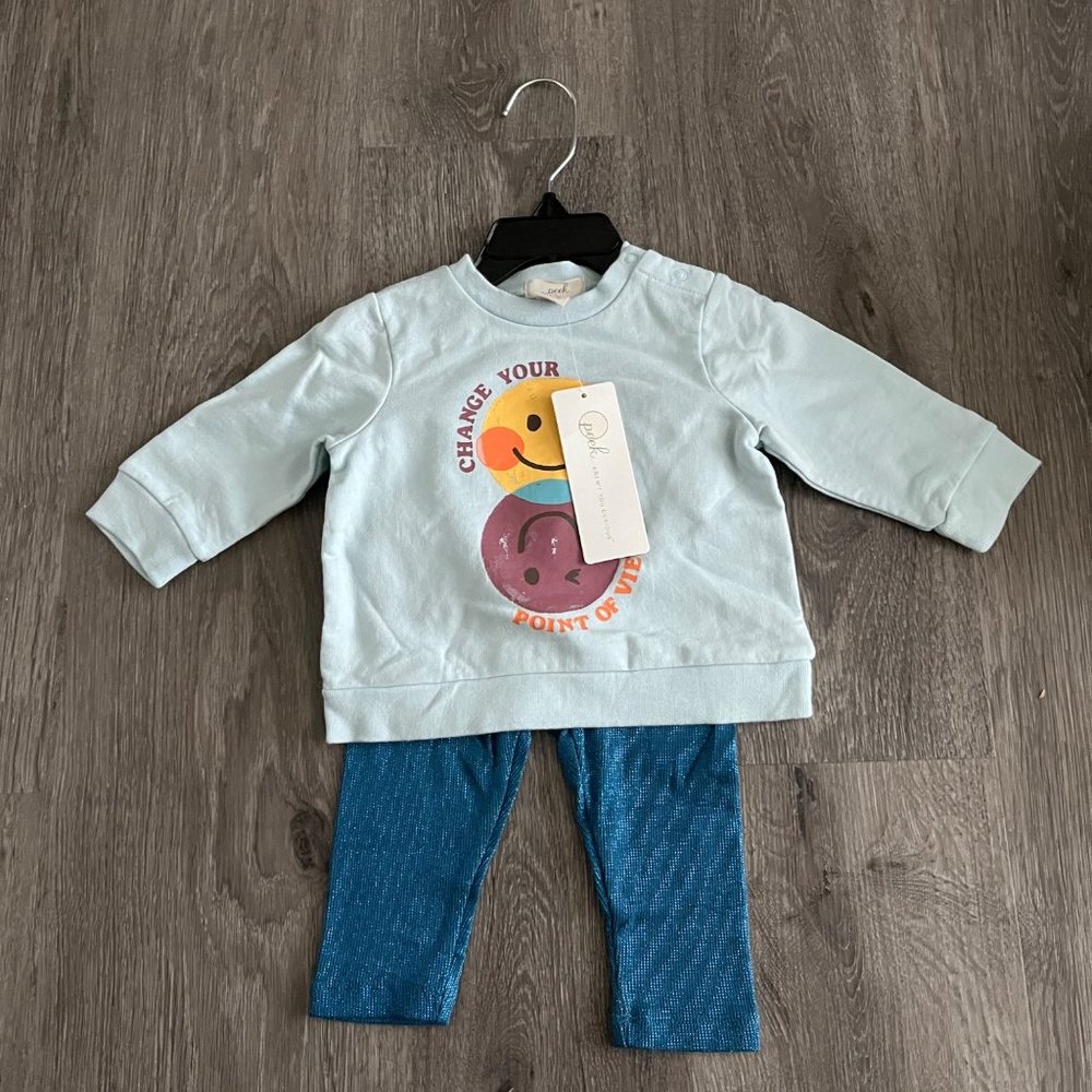 NWT Peek Essentials Graphic Sweatshirt & Leggings Set Light Blue 3-6M